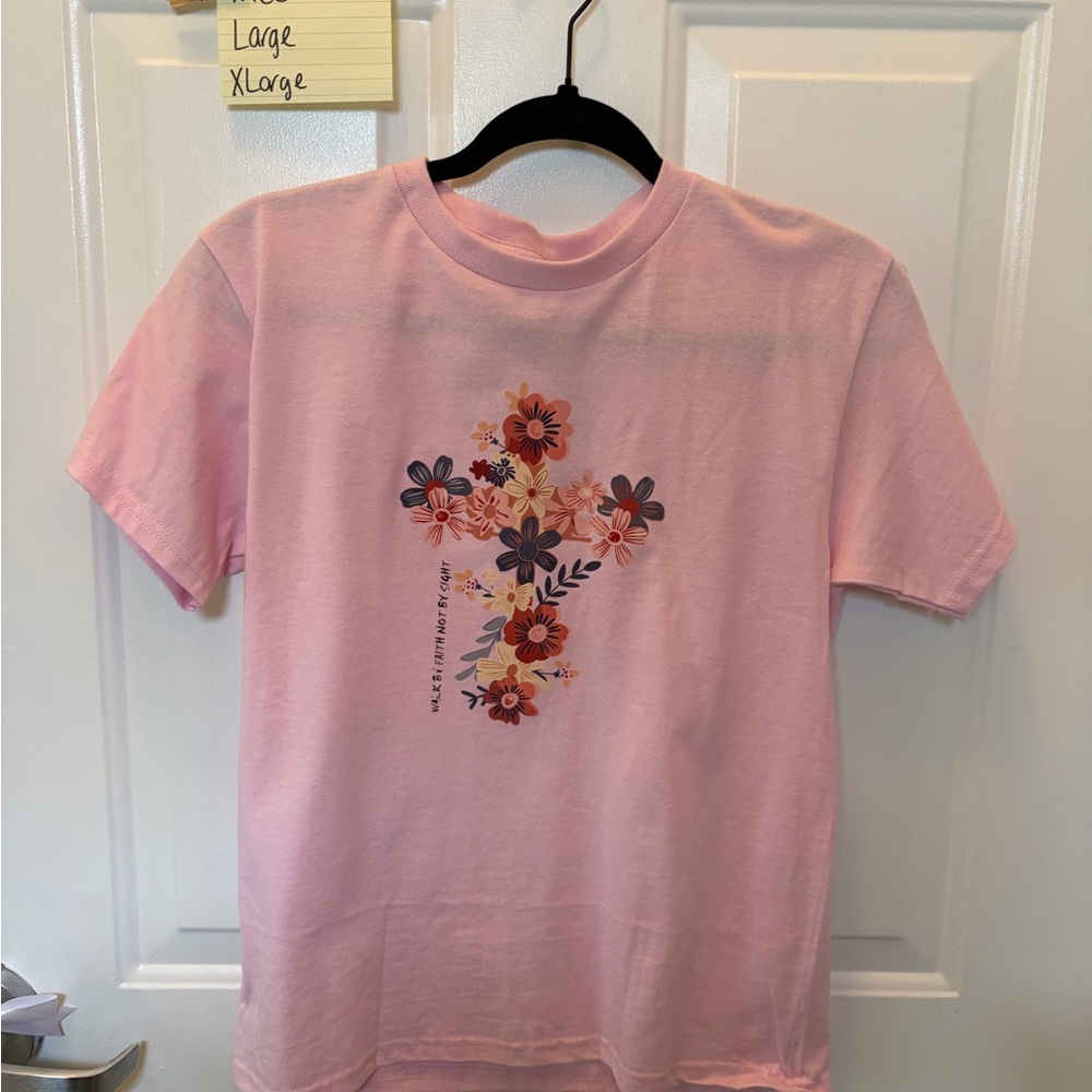 Cross and flowers Brand New Kids tee with Christian DTF print